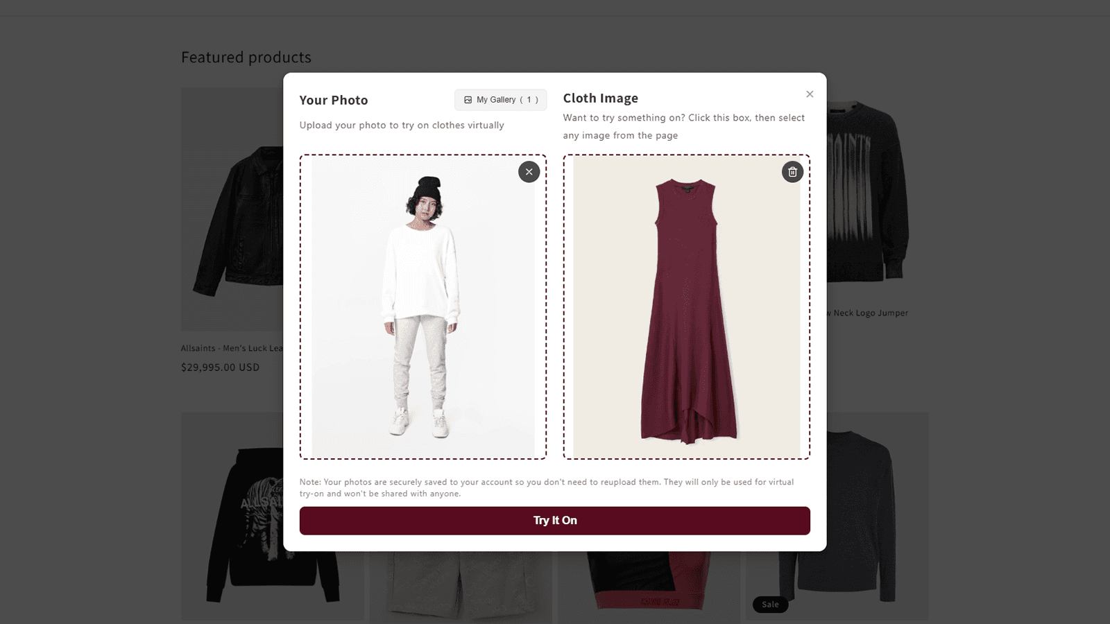 Select a product to virtually try on the customer photo