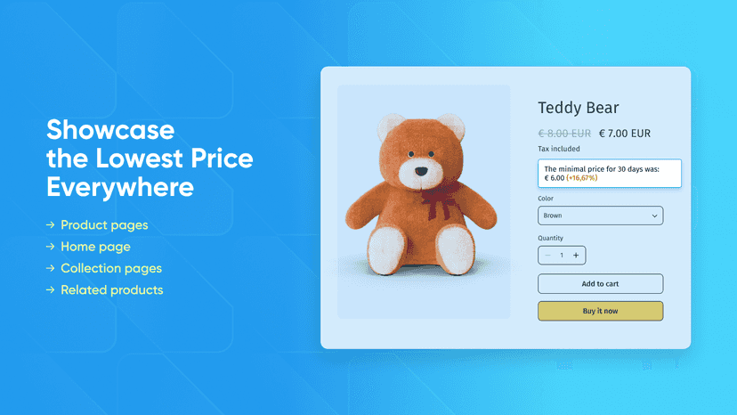 Lowest Price widget displayed across different store's sections