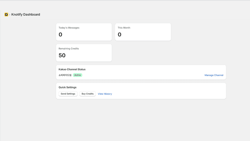 Knotify dashboard with message stats and channel status