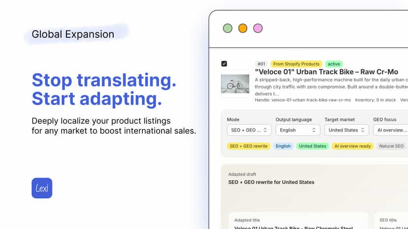 Lexi AI app adapting a product listing for local SEO