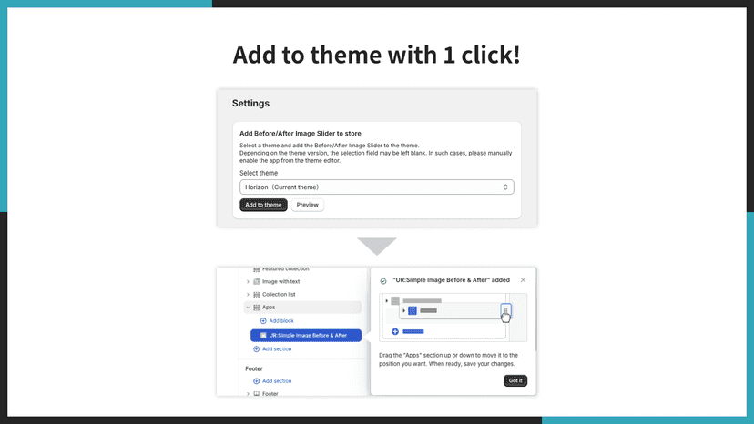 Add to theme with 1 click!