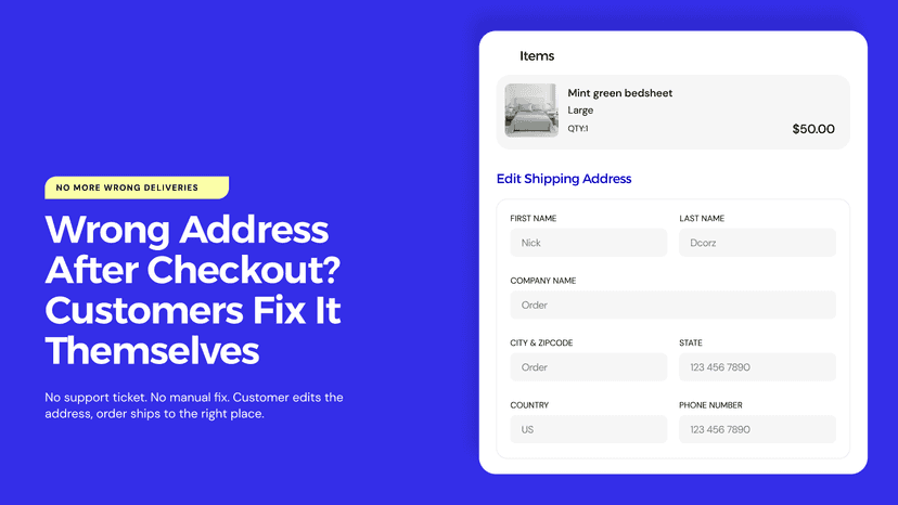 Customer edits shipping address after checkout — order editing