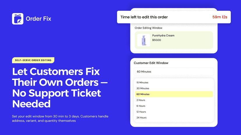 Order editing app — customer edit window with countdown timer