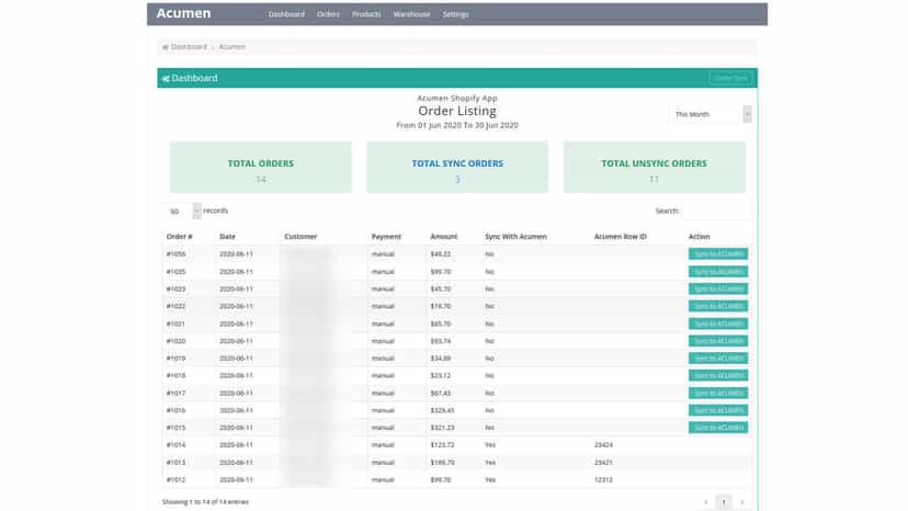 Order listing
