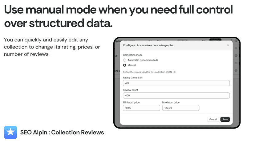 Manual mode: edit collection JSON-LD structured data