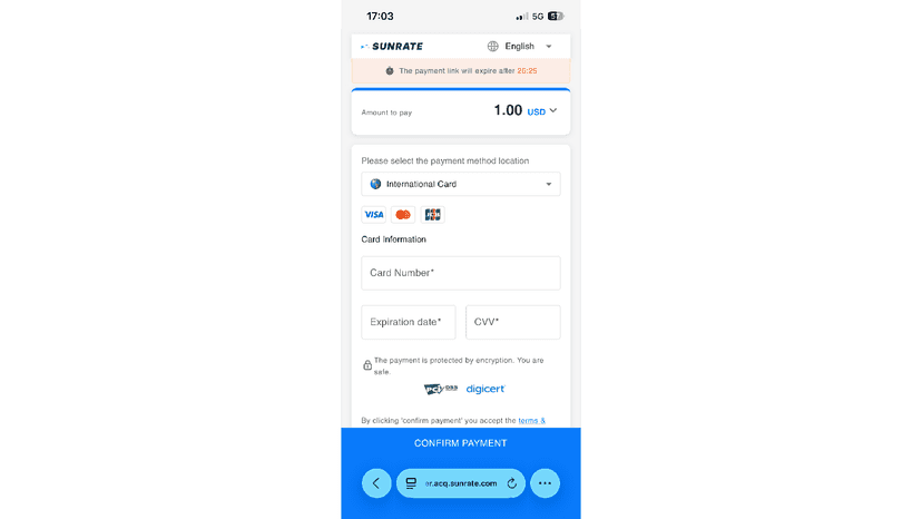 International cards and local bank cards for payment methods