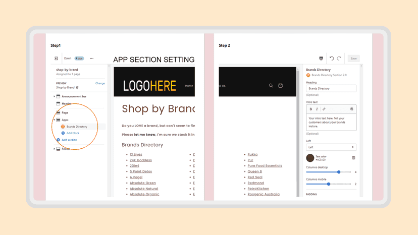 App's admin interface 2
