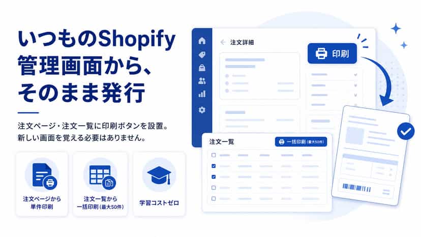 注文ページ・注文一覧に印刷ボタンを設置。新しい画面を覚える必要はありません。