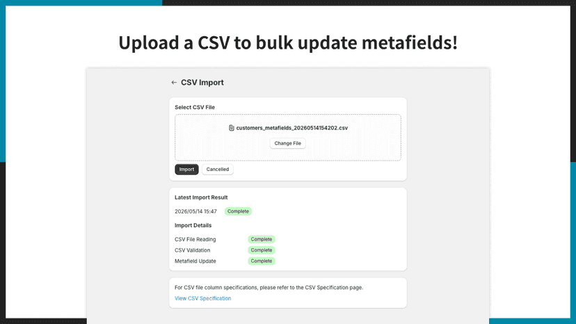 Upload a CSV to bulk update metafields!