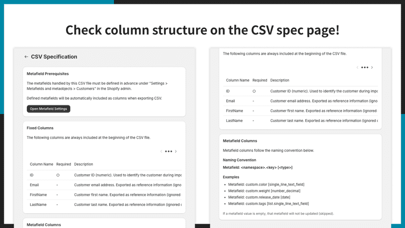 Check column structure on the CSV spec page!