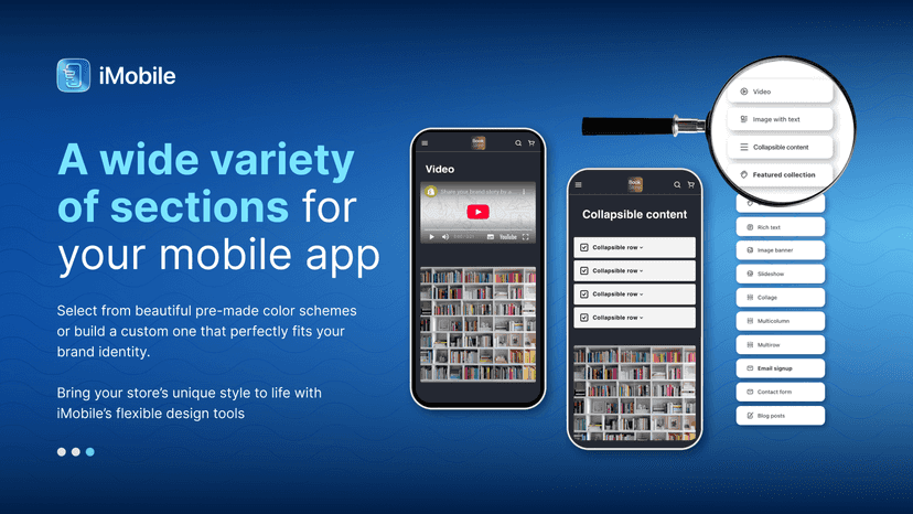 A wide variety of sections for your mobile app