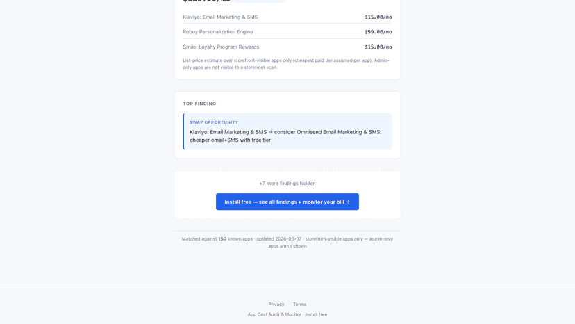 App spend breakdown with a cheaper-swap opportunity and savings