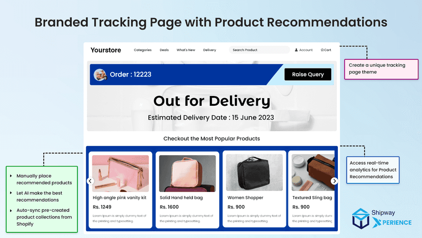 Order tracking page with Product Recommendations for Upsell