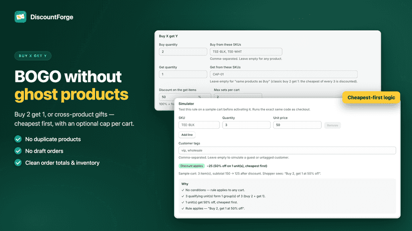 Buy X Get Y editor with cheapest-first and per-cart cap