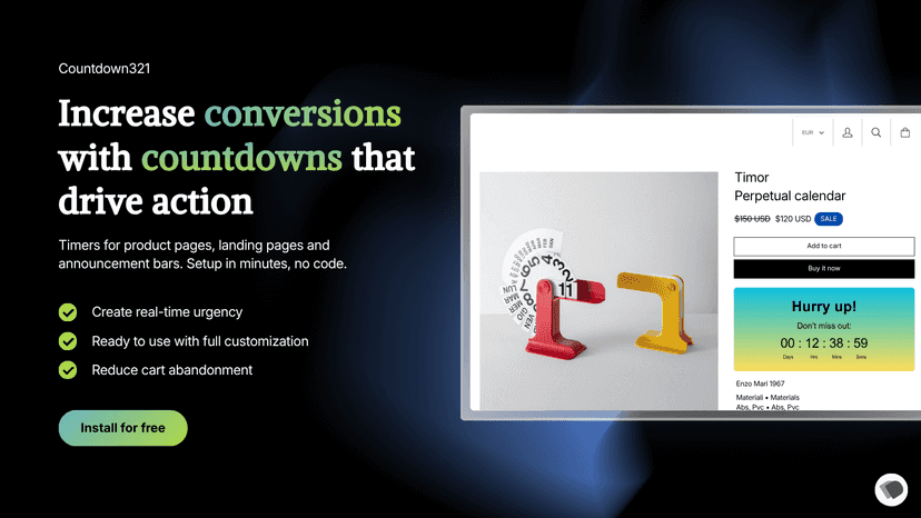 Countdown321 hero with product page and countdown timer