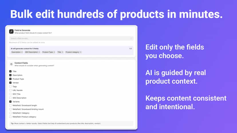 Bulk edit hundreds of products in bulk.