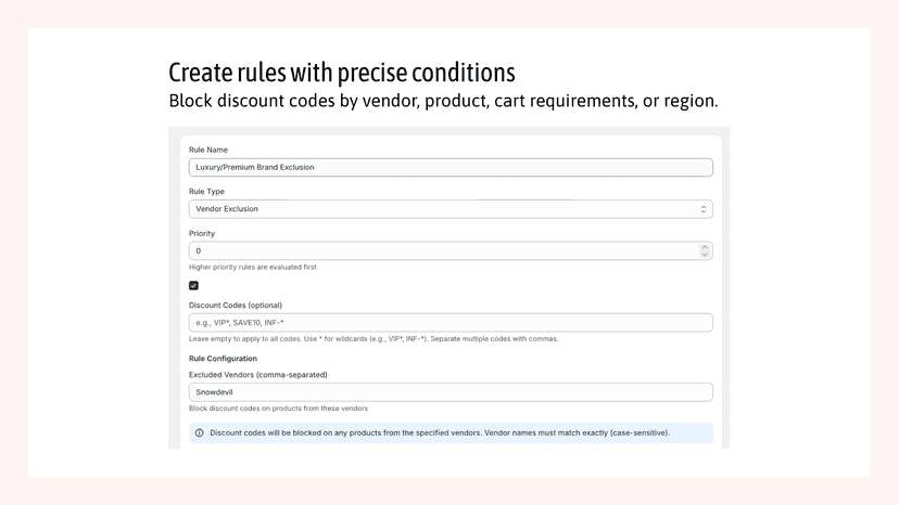 Create discount blocking rules with precise conditions