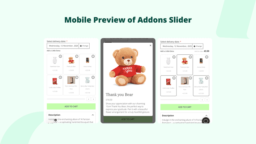 Addons Slider on Product Detail Page.