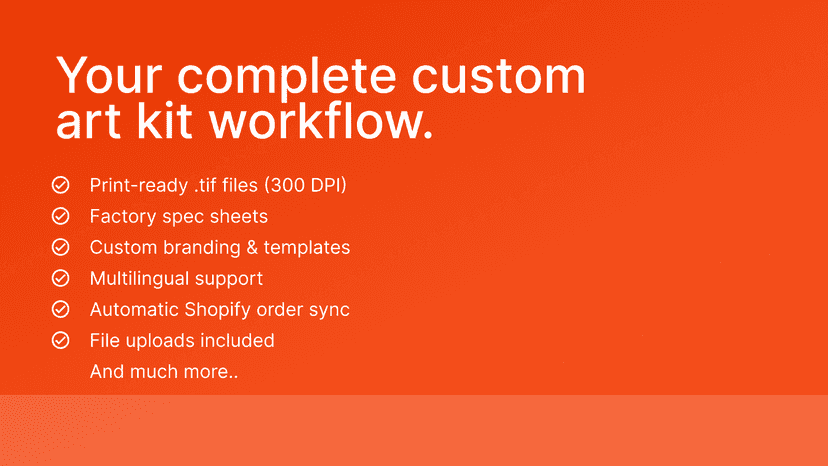 Feature list: print files, spec sheets, branding, order sync