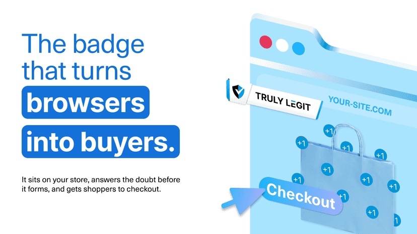 Truly Legit badge on browser with shopping bag and checkout