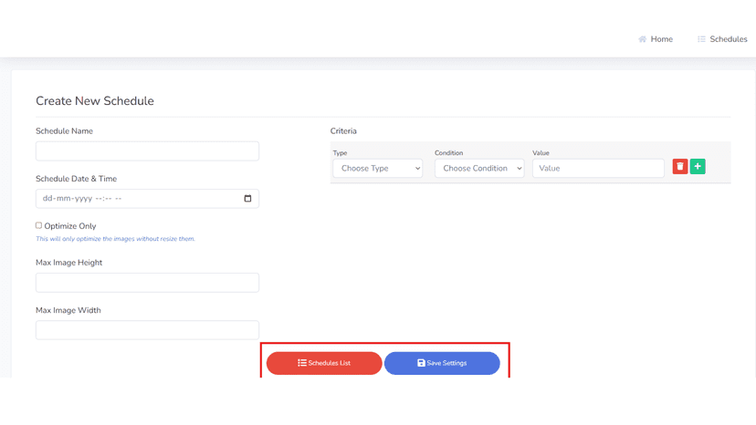 Create New Schedule