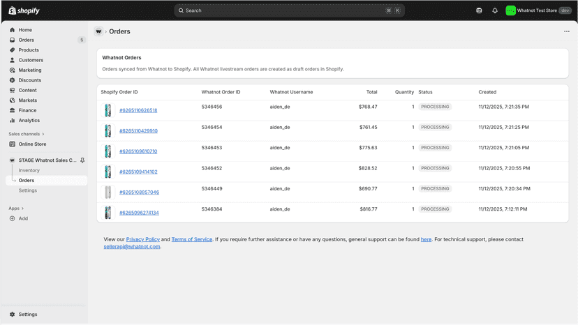 When an order is purchased on Whatnot, it would sync back to Sho