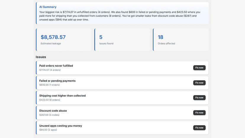 Pro view with AI summary and all five detectors showing fix acti