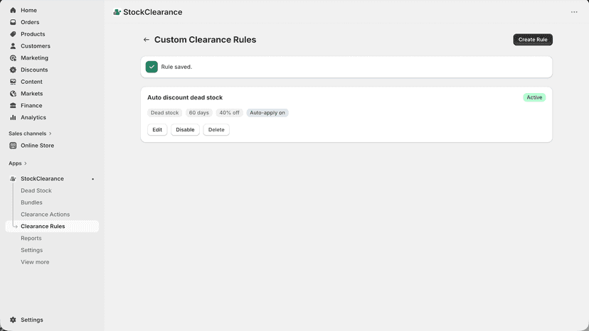 Clearance rules automate discounts for dead and slow stock
