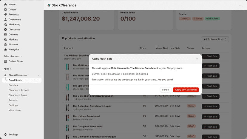 One click flash sale setup for discounted product clearance