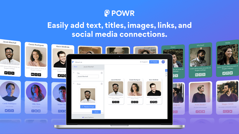 Add text, titles, images, links and social media accounts