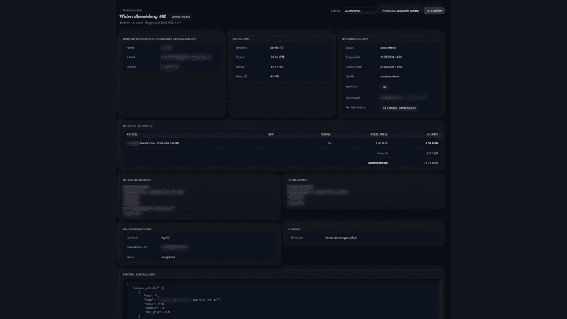 Detailview of a withdrawal