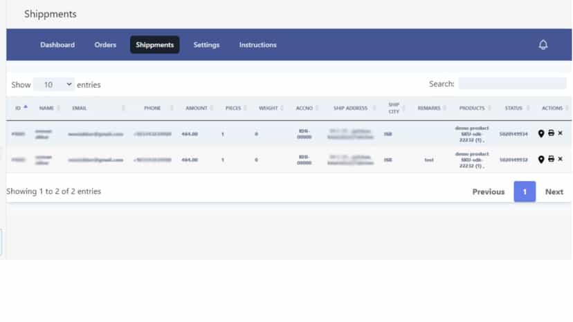 Manage Shipments from a single view within the platform.