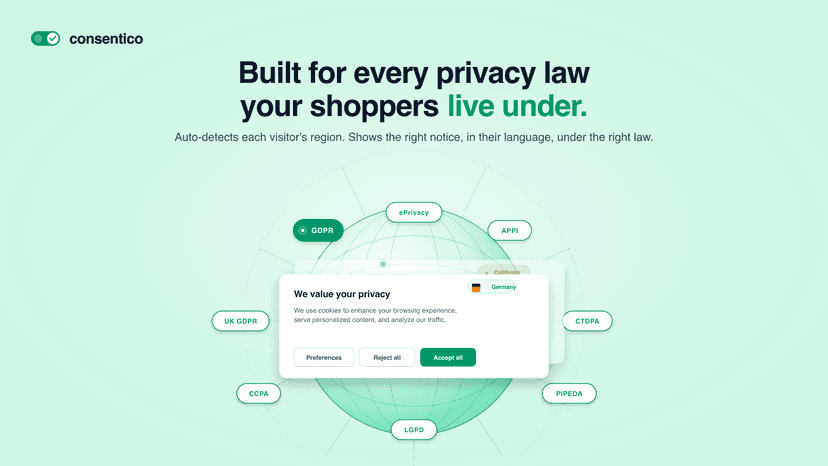 Cookie consent banner adapts to each shopper's region and law