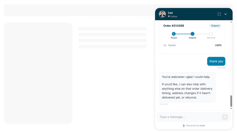 Lasio chat widget on website