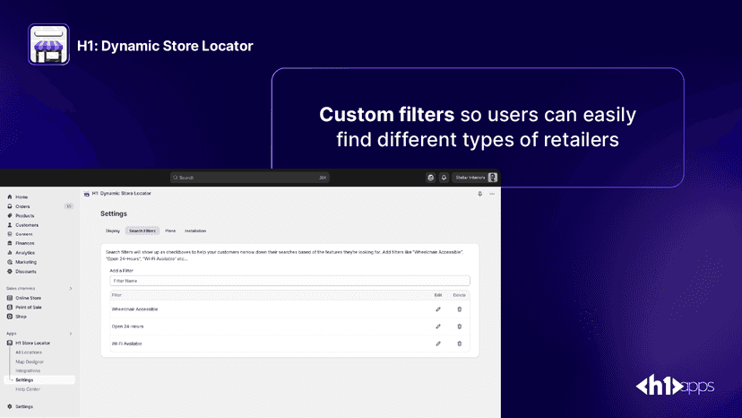 Custom filters so users can find different types of retailers