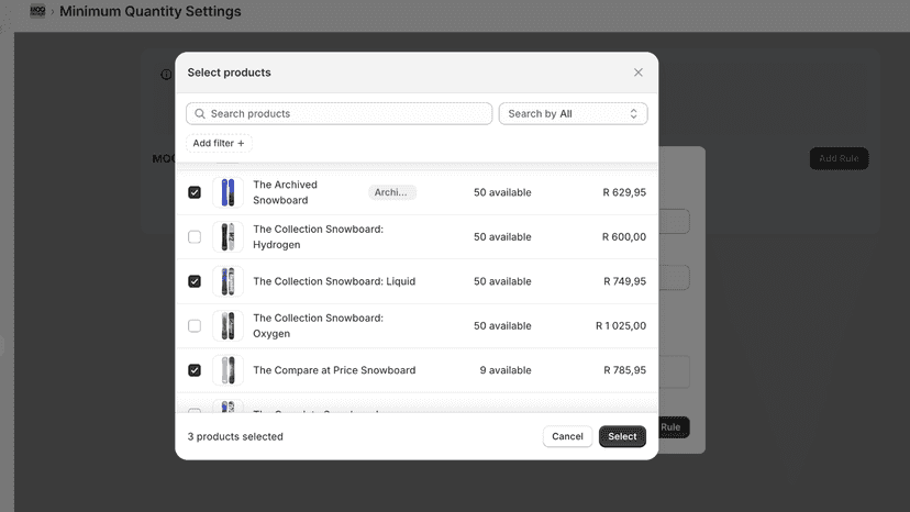Add specific products or product collections