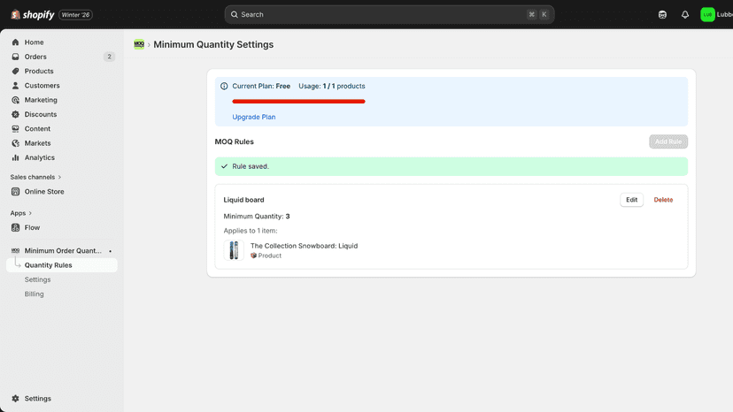View all your rules and account usage in one place