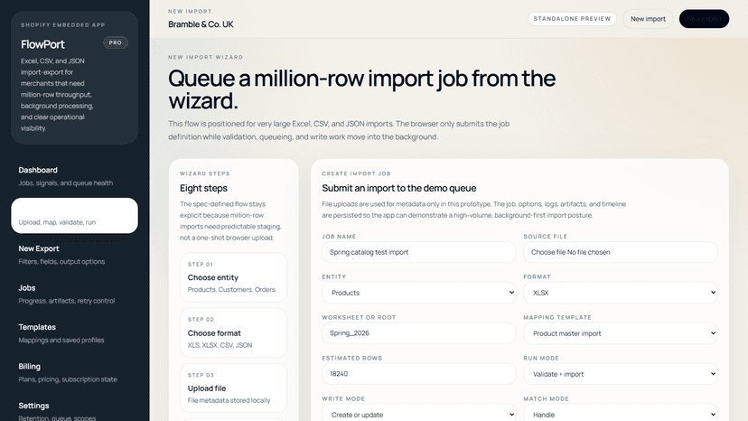 Jobs table with filters and statuses