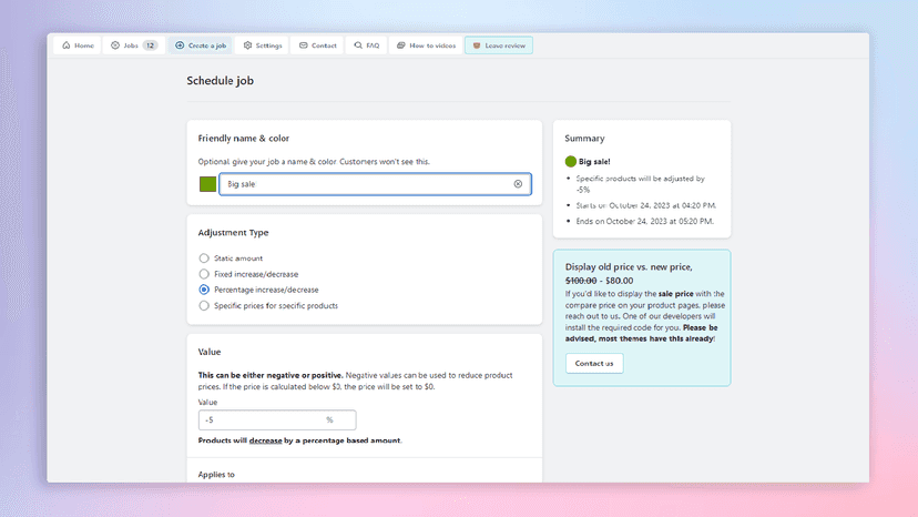 Price editing and scheduling with Price Scheduler