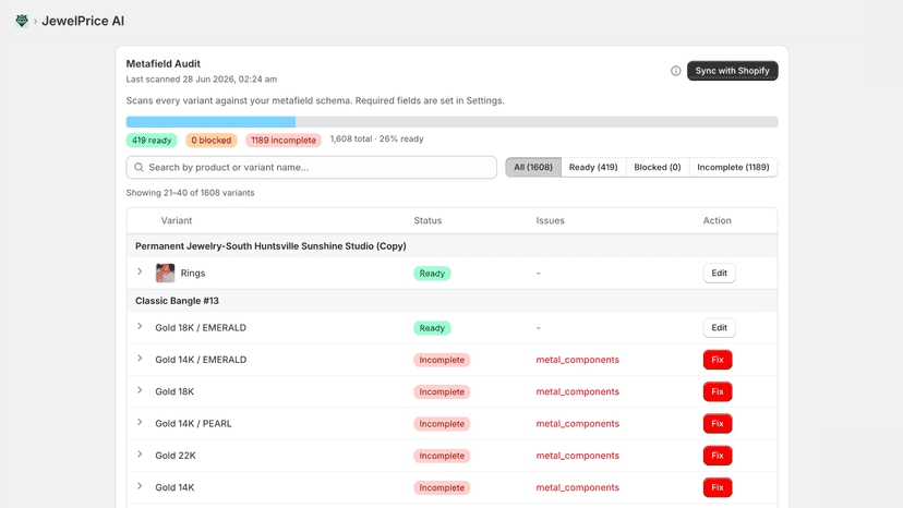 Screenshot of audit tab