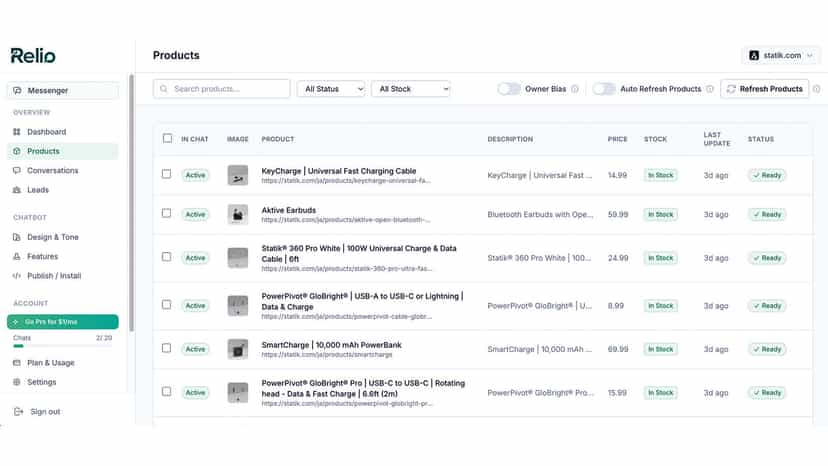 Relio Ai Chat - Products