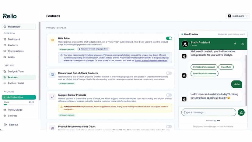 Relio Ai Chat - Features