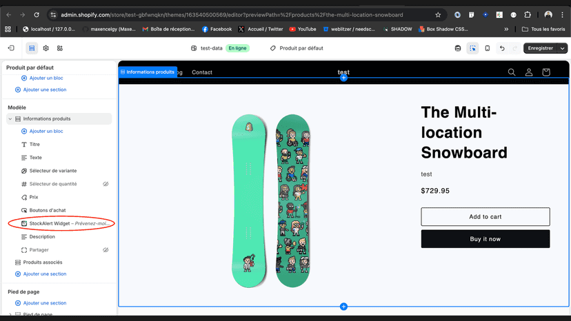 Ajout du bloc StockAlert Widget dans l'éditeur de thème shopify