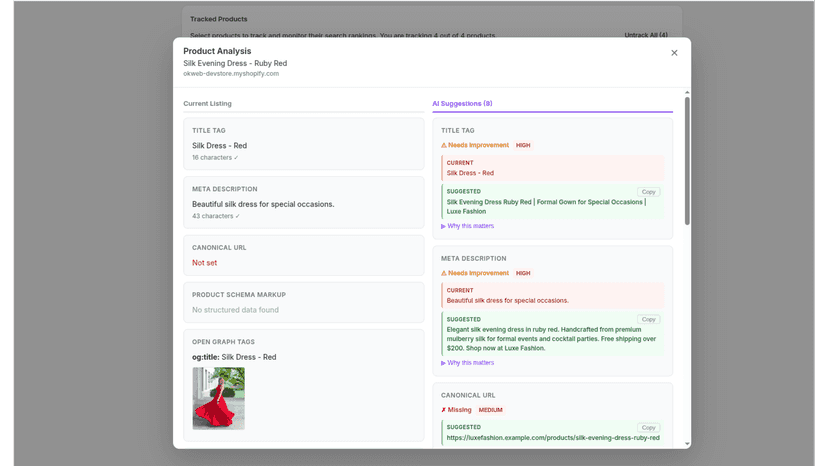 Screenshot showing AI generated content suggestions