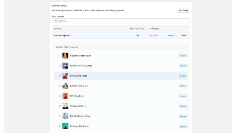 Screenshot showing ranking for a specific query