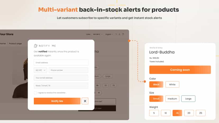 Variant-wise back in stock alerts for specific products