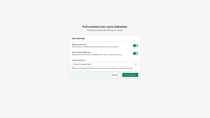 Cart sync settings with logout behavior options