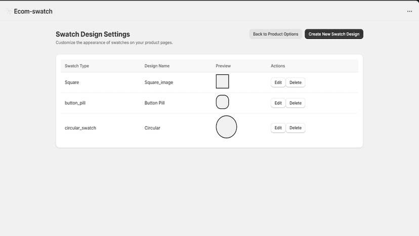 Swatch settings page