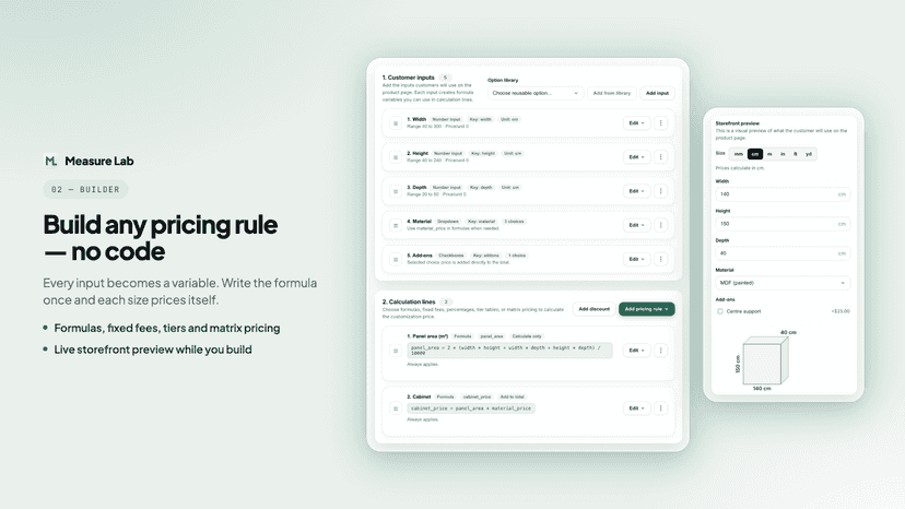 Turn dimensions into prices with no-code formulas