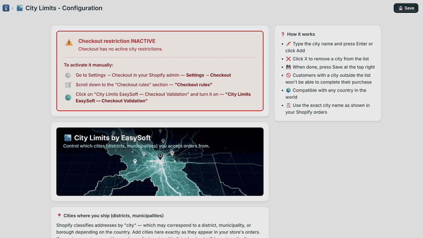 Inactive validation banner with step-by-step activation instruct
